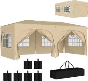 Outsunny Pavilon körülbelül 3x6m, vízálló, stabil, télálló, összecsukható sátor, UV védelem 50+, összecsukható partysátor 6 oldalfallal a kerthez, hom