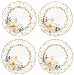 Karácsonyi porcelán desszertes tányér 4 db szett díszdobozban fehér arany mikulásvirág White Elegance