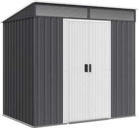 Outsunny 2m² Kerti Szekrény 195x122x181.5 cm Fém Kültéri Szekrény Alap Nélküli Csúszóajtóval 2 Ablakkal és UV Védelemmel Eszközök Tárolására Teraszon