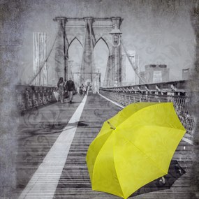 Poszter 40x40cm Sárga napernyő a gyalogátkelőhelyen a Brooklyn hídon