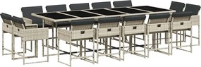 vidaXL 15 részes szürke polyrattan kerti étkezőgarnitúra párnákkal