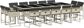vidaXL 15 részes szürke polyrattan kerti étkezőgarnitúra párnákkal