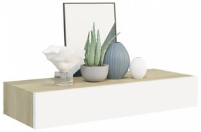 2 db tölgy és fehér fiókos fali polc 60 x 23,5 x 10 cm