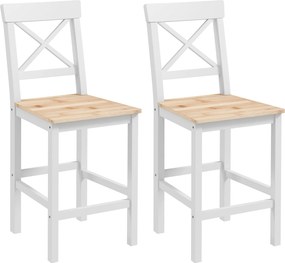 HOMCOM 2 db Bárszék Szett 60,2 cm Ülésmagasságú Fa Konyhai Székek Háttámlával és Lábpihentetővel 120 kg Teherbírással Étkezőbe és Nappaliba Természete