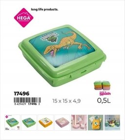 Zöld gyerek uzsonnás doboz dinoszauruszokkal, 500 ml