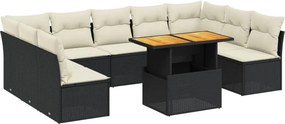 vidaXL 10 részes fekete polyrattan kerti ülőgarnitúra párnákkal