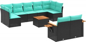 vidaXL 10 részes fekete polyrattan kerti ülőgarnitúra párnával
