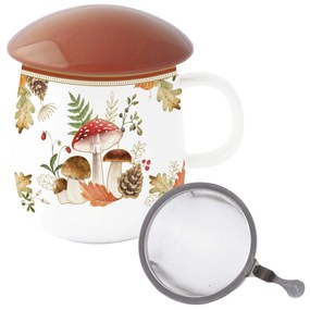 Porcelán szűrős bögre tetővel gombaformájú őszi dekorral díszdobozban Autumn Breeze