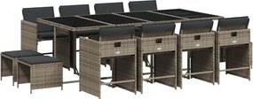 vidaXL 13 részes szürke polyrattan kerti ülőgarnitúra párnákkal