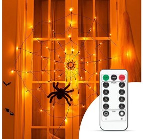 LED Díszlánc HALLOWEEN LED/5V/8 funkciós pókháló + távirányító