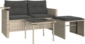 vidaXL 3 részes világosszürke polyrattan kerti ülőgarnitúra párnával