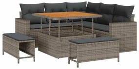 vidaXL Kerti Kanapé Szett 8 pcs Szürke polirattan