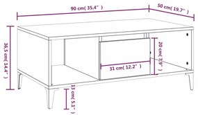 magasfényű fehér szerelt fa dohányzóasztal 90 x 50 x 36,5 cm