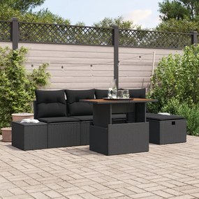 6 darabos Kerti Sofa Szett Párnákkal Fekete Poli Rattan