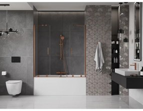 Mexen Velar Duo, 2 szárnyas eltolható kádparaván 150 x 150 cm, 8mm átlátszó üveg, rózsa arany profil, 896-150-000-02-60