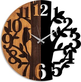 Wooden Clock 71 dió-fekete fa-fém falióra, Ø56 cm