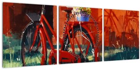 Piros kerék képe, akril festés (órával) (90x30 cm)