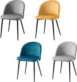 HOMCOM 4 db-os étkezőszék készlet skandináv konyhai szék bársonyos kárpitozással és kúpos fém lábakkal, nappaliba, étkezőbe, többszínű | Aosom
