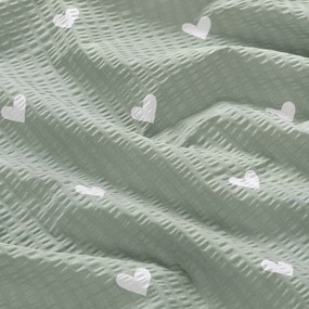 Goldea pamut krepp anyag - szívecskék, zsálya színű alapon 160 cm