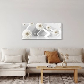 Absztrakt kép fehér virágokkal (120x50 cm)