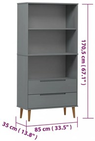 MOLDE szürke tömör fenyőfa könyvszekrény 85 x 35 x 170,5 cm