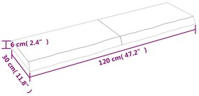sötétbarna kezelt tömör tölgyfa fali polc 120 x 30 x (2-6) cm
