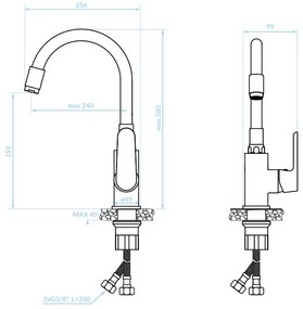 Kuchinox Dima, mosdócsap flexibilis kifolyóval h-280, fehér matt, LAV-BQD_621D