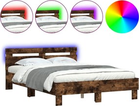 vidaXL füstös tölgy színű ágykeret fejtámlával és LED-del 120x200 cm