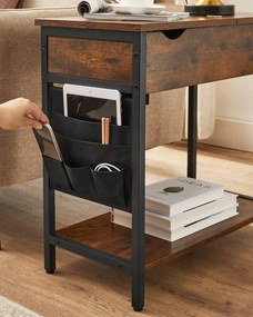 Kis asztal hosszabbító kábellel és töltőkkel TAYLOR 60x31,5 cm, rusztikus barna