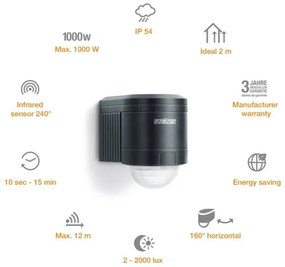 STEINEL 602710 - Kültéri infravörös fali szenzor IS240 antracit IP54