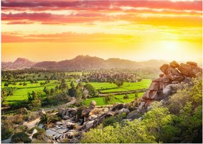 Kép a Hampi-völgyről Indiában (üvegen) (70x50 cm)