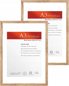 2 x képkeret Din A3 29,7 x 42 cm, natúr tölgyfa