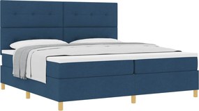 vidaXL Boxrugós ágy matracmal fejtámlával Kék 200 x 200 cm szövet