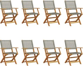 vidaXL 8 db szürke polyrattan és tömör fa összecsukható kerti szék
