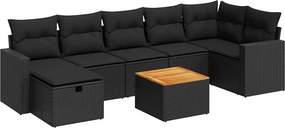 vidaXL 8 részes fekete polyrattan kerti ülőgarnitúra párnákkal