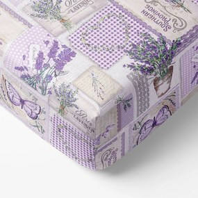 Goldea pamut körgumis lepedő - patchwork levandula és pillangó mintás 90 x 200 cm