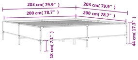 füstös tölgy színű szerelt fa és fém ágykeret 200 x 200 cm