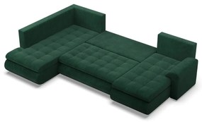 Tokio U sarokkanapé, 3 ágyneműtartóval, kordbársony, baloldali, zöld