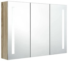 tölgyszínű fürdőszobaszekrény LED világítással 89x14x62 cm
