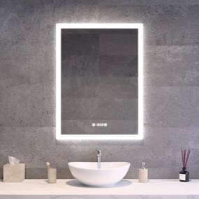 Álló fürdőszobai LED tükör 60x80cm | Páramentesítő - Óra - Fényerő és színhőmérséklet szabályozás | Welland Luxury-Line G1097