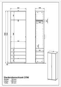 Ruhásszekrény tölgyfa dekorral 59x199 cm Fremont - Germania