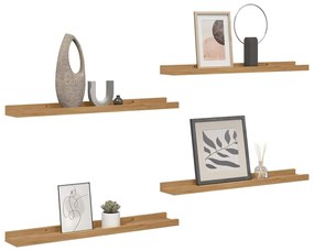 vidaXL Falpolc polcokkal tárolóval 4 pcs Barna 40 x 9 x 3 cm Faanyag