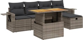 vidaXL 6 részes szürke polyrattan kerti ülőgarnitúra párnákkal