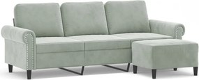 vidaXL 3 személyes világosszürke bársony kanapé lábtartóval 180 cm