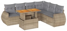 7 részes bézs polyrattan kerti ülőgarnitúra párnákkal