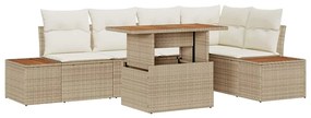 vidaXL Kerti Kanapé Szett tárolóval 6 pcs Bézs Poli rattan