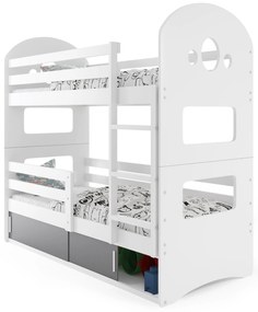 Emeletes ágy 80 x 160 cm Domur (fehér + grafit) (ágyrácsokkal és tárolóhellyel). Akció -29%. 1056511