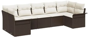 vidaXL Kerti Kanapé Szett párnával tárolóval 7 pcs Barna Poli rattan