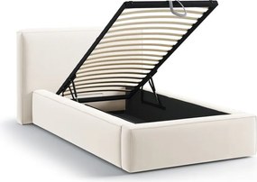 Krémszínű kárpitozott ágyneműtartós egyszemélyes ágy ágyráccsal 90x200 cm Jodie – Micadoni