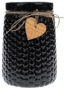 Wood heart kerámia váza fekete, 12 x 17,5 cm
